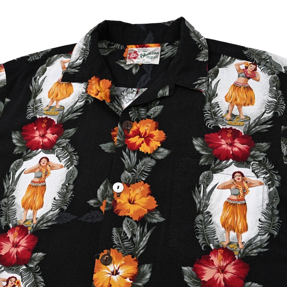 Vintage Hilo Hattie Hawaii Shirt Mens Medium Floral Hula Girl Flowers Island
